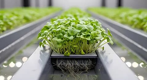 Indoor microgreens growing under LED lighting
